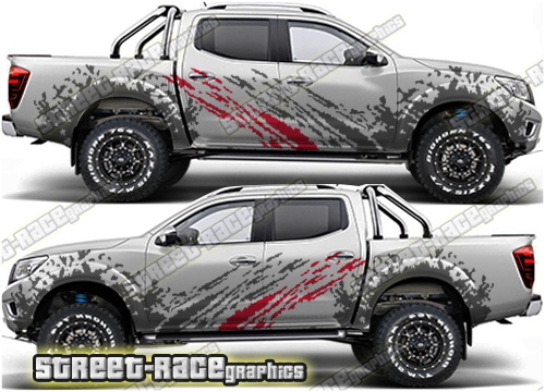 Nissan Navara / Frontier large side RALLY / overland style graphics kit.